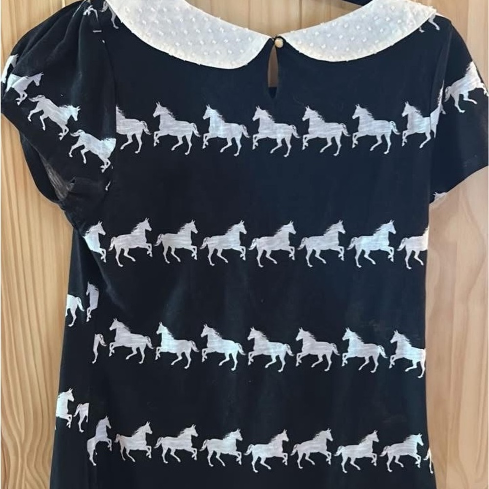 Anthropologie Black and White Horse Print Blouse